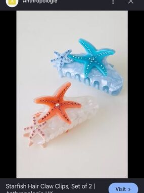 Piper K NWOT Starfish Hair Claw Clips - Blue & Coral